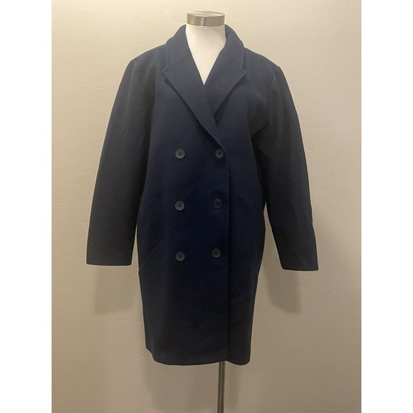 KATE SPADE‎ Saturday Navy Blue Wool Double Breast Cocoon Peacoat Pockets sz.M - Picture 1 of 7